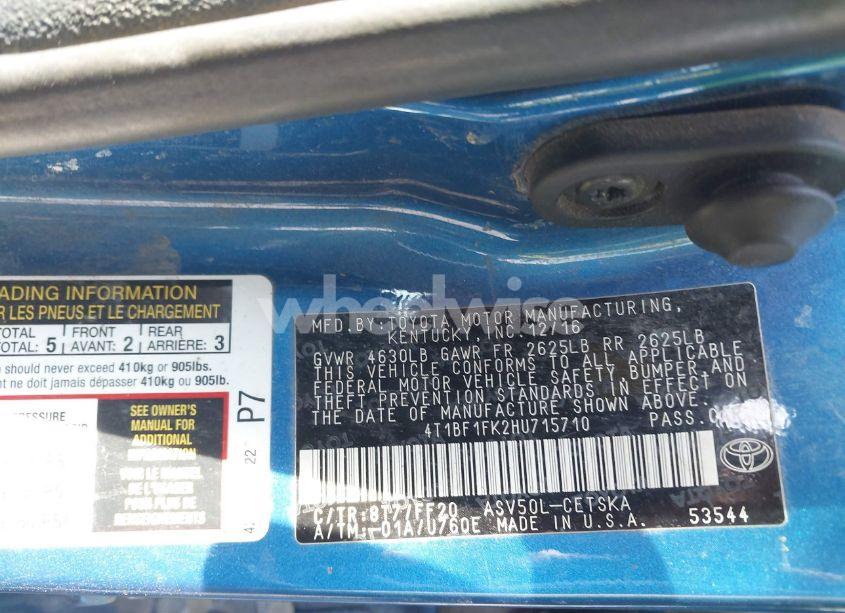 Photo 9 of 2017 Toyota Camry SE (VIN 4T1BF1FK2HU715710)