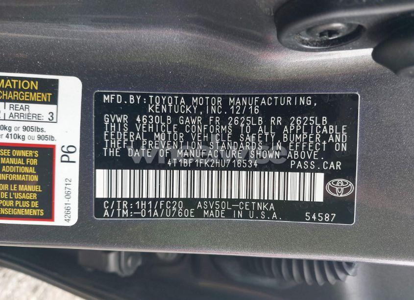 Photo 9 of 2017 Toyota Camry LE (VIN 4T1BF1FK2HU716534)