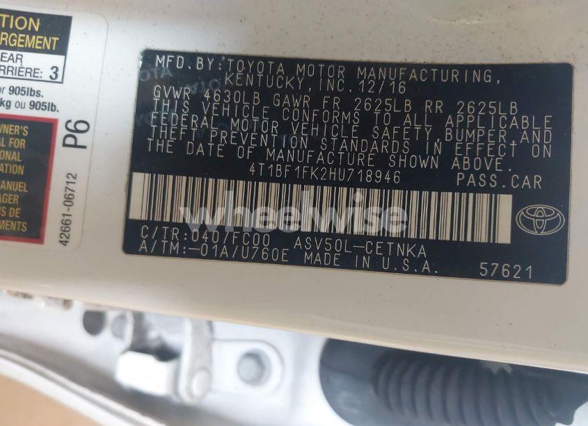 Photo 9 of 2017 Toyota Camry LE (VIN 4T1BF1FK2HU718946)