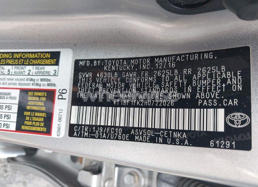 Photo 9 of 2017 Toyota Camry LE (VIN 4T1BF1FK2HU722026)