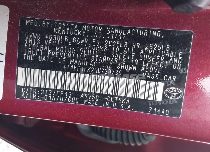 Photo 9 of 2017 Toyota Camry SE (VIN 4T1BF1FK2HU730739)