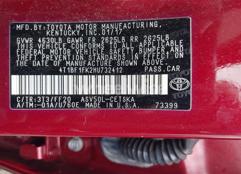 Photo 9 of 2017 Toyota Camry SE (VIN 4T1BF1FK2HU732412)