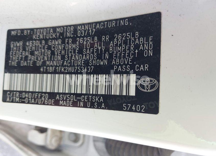 Photo 9 of 2017 Toyota Camry N/A (VIN 4T1BF1FK2HU753437)