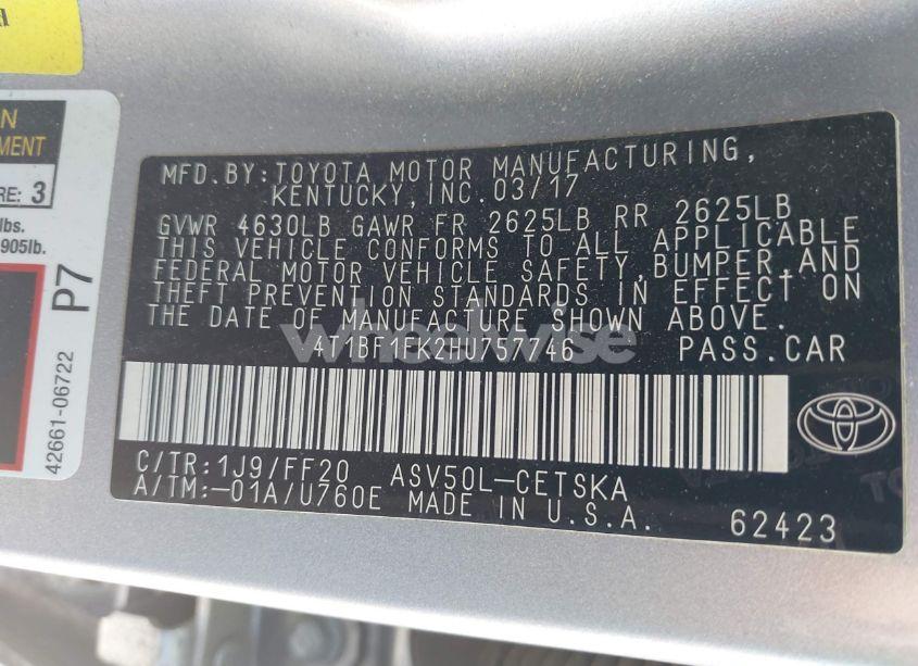 Photo 9 of 2017 Toyota Camry SE (VIN 4T1BF1FK2HU757746)