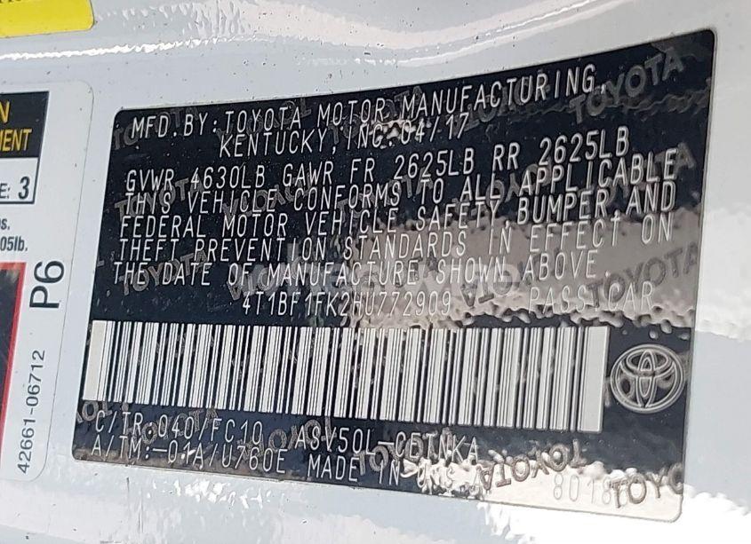 Photo 9 of 2017 Toyota Camry LE (VIN 4T1BF1FK2HU772909)