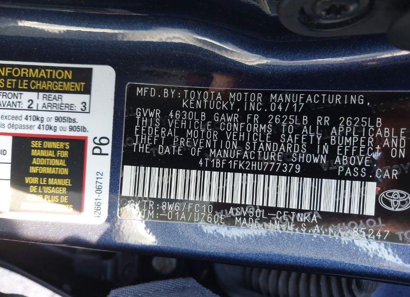 Photo 9 of 2017 Toyota Camry LE (VIN 4T1BF1FK2HU777379)