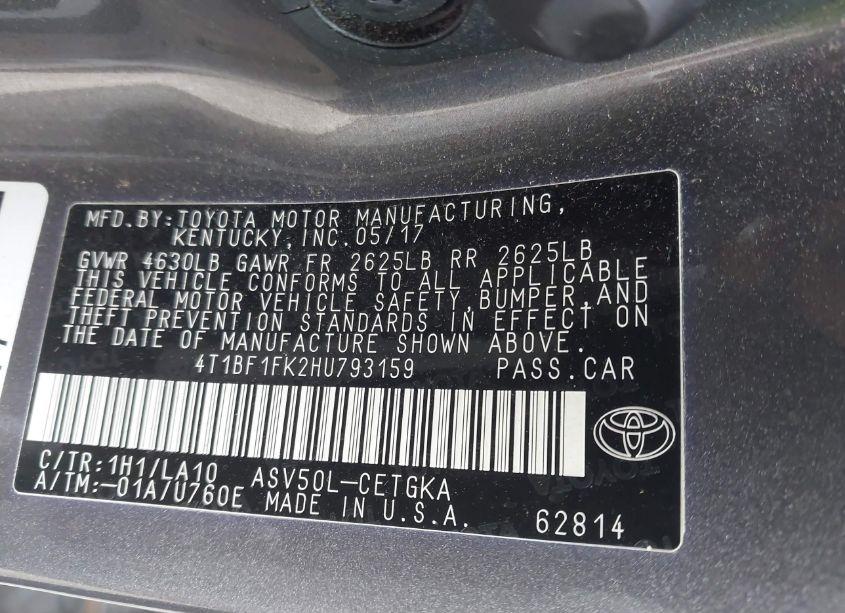 Photo 9 of 2017 Toyota Camry XLE (VIN 4T1BF1FK2HU793159)