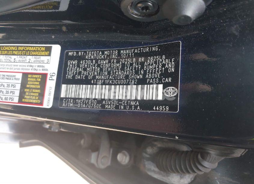 Photo 9 of 2012 Toyota Camry LE (VIN 4T1BF1FK3CU007782)