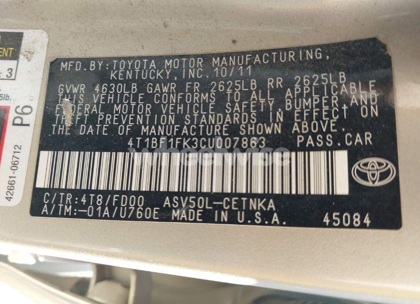 Photo 9 of 2012 Toyota Camry LE (VIN 4T1BF1FK3CU007863)