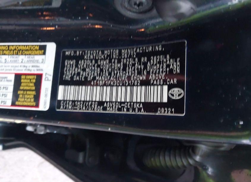 Photo 9 of 2012 Toyota Camry SE (VIN 4T1BF1FK3CU131762)
