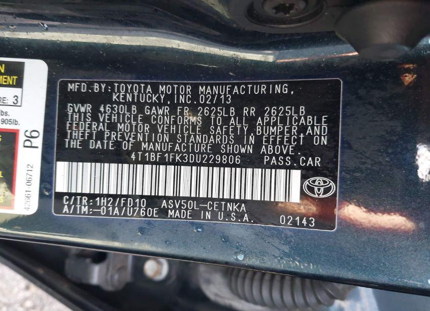 Photo 9 of 2013 Toyota Camry LE (VIN 4T1BF1FK3DU229806)