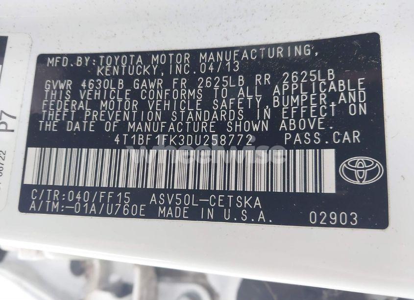 Photo 9 of 2013 Toyota Camry SE (VIN 4T1BF1FK3DU258772)