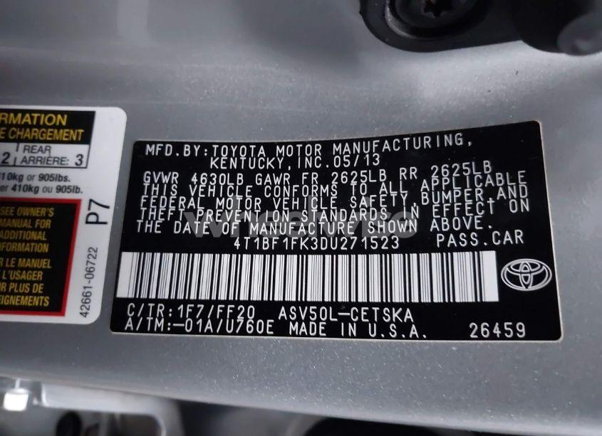 Photo 9 of 2013 Toyota Camry SE (VIN 4T1BF1FK3DU271523)