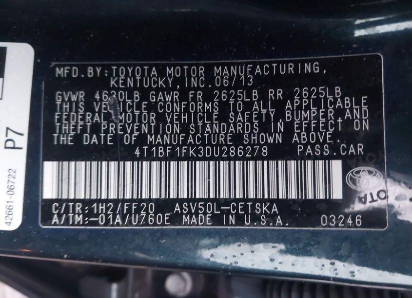 Photo 9 of 2013 Toyota Camry SE (VIN 4T1BF1FK3DU286278)