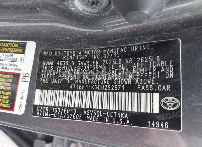 Photo 9 of 2013 Toyota Camry LE (VIN 4T1BF1FK3DU292971)