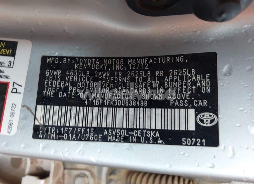 Photo 9 of 2013 Toyota Camry SE (VIN 4T1BF1FK3DU638498)
