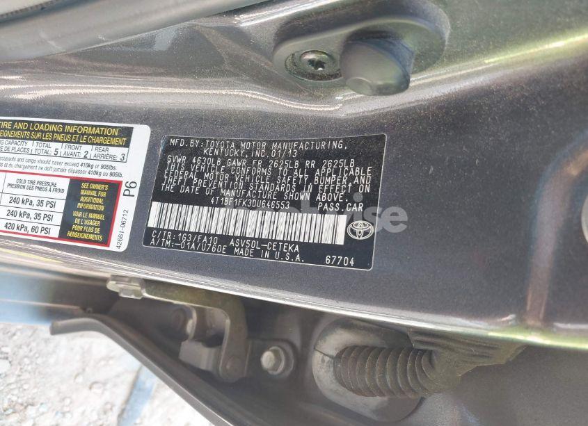 Photo 9 of 2013 Toyota Camry L (VIN 4T1BF1FK3DU646553)