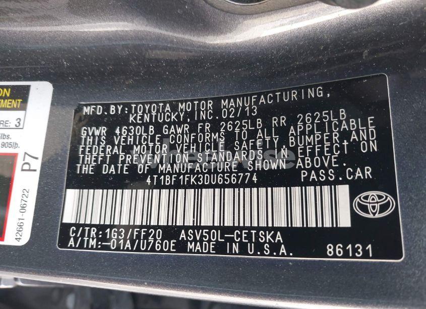 Photo 9 of 2013 Toyota Camry SE (VIN 4T1BF1FK3DU656774)