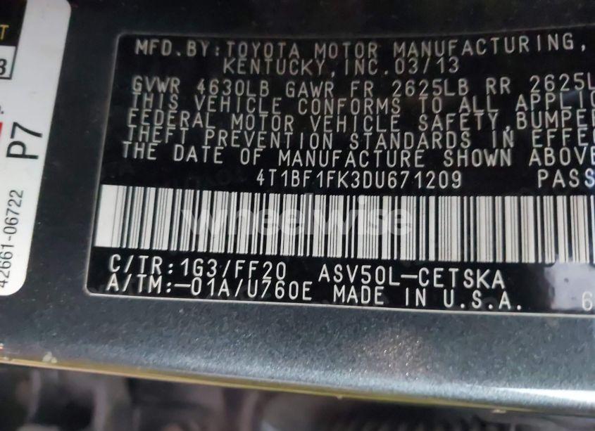 Photo 9 of 2013 Toyota Camry SE (VIN 4T1BF1FK3DU671209)