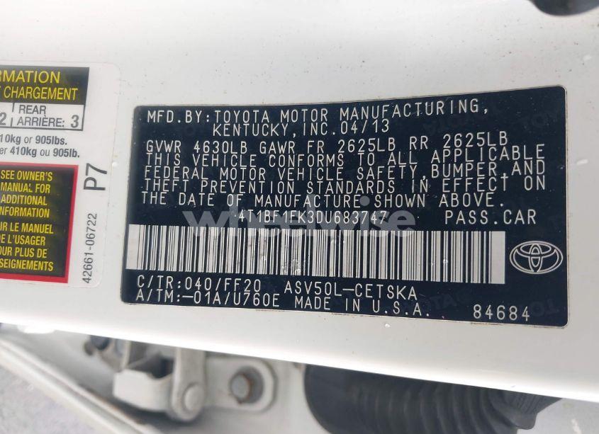 Photo 9 of 2013 Toyota Camry SE (VIN 4T1BF1FK3DU683747)