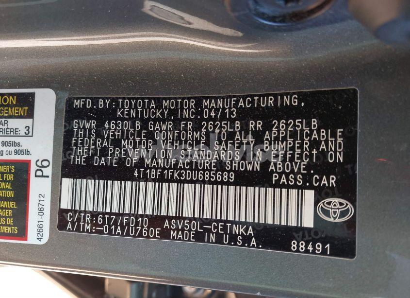 Photo 9 of 2013 Toyota Camry LE (VIN 4T1BF1FK3DU685689)