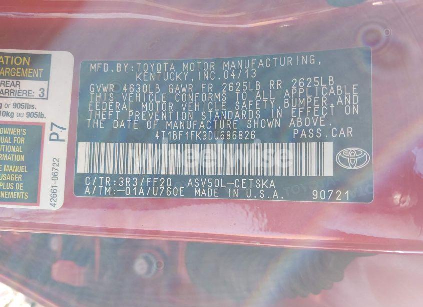 Photo 9 of 2013 Toyota Camry SE (VIN 4T1BF1FK3DU686826)