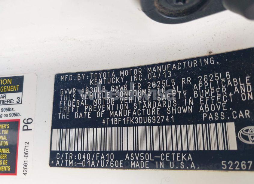 Photo 9 of 2013 Toyota Camry L (VIN 4T1BF1FK3DU692741)