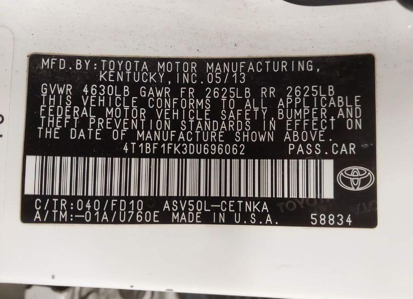 Photo 9 of 2013 Toyota Camry LE (VIN 4T1BF1FK3DU696062)