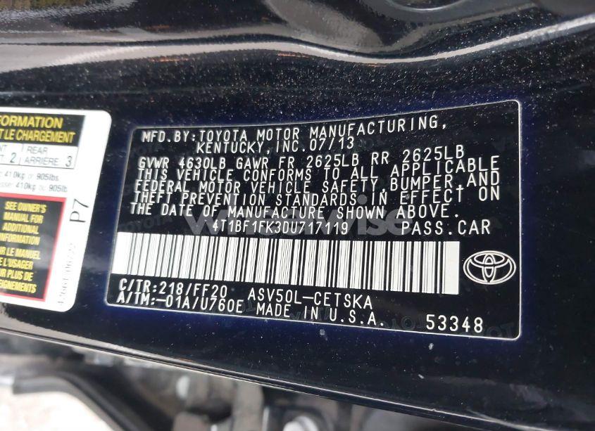 Photo 9 of 2013 Toyota Camry SE (VIN 4T1BF1FK3DU717119)