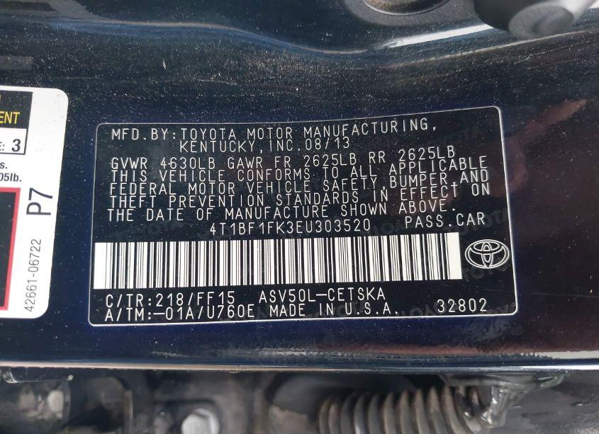 Photo 9 of 2014 Toyota Camry SE (VIN 4T1BF1FK3EU303520)