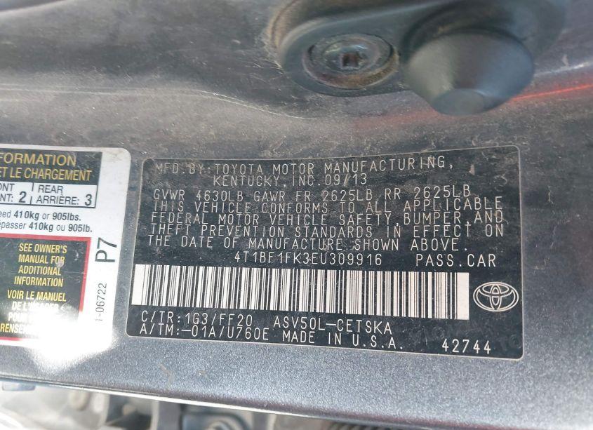 Photo 9 of 2014 Toyota Camry SE (VIN 4T1BF1FK3EU309916)