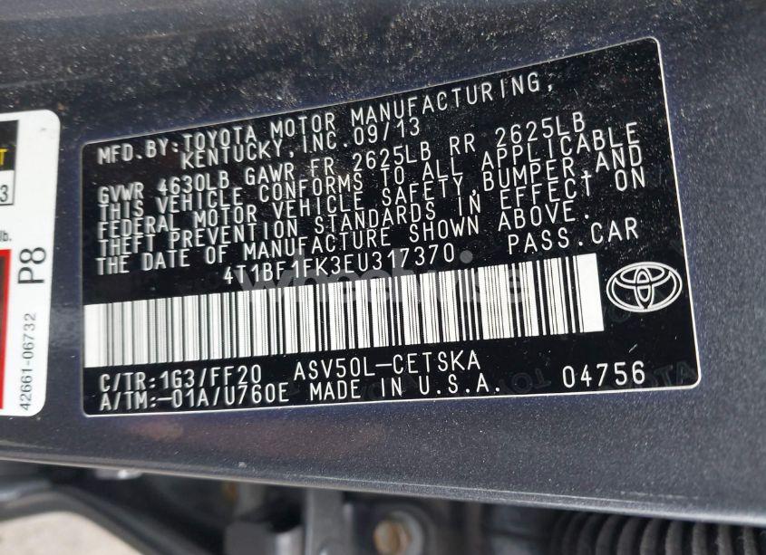 Photo 9 of 2014 Toyota Camry SE SPORT (VIN 4T1BF1FK3EU317370)