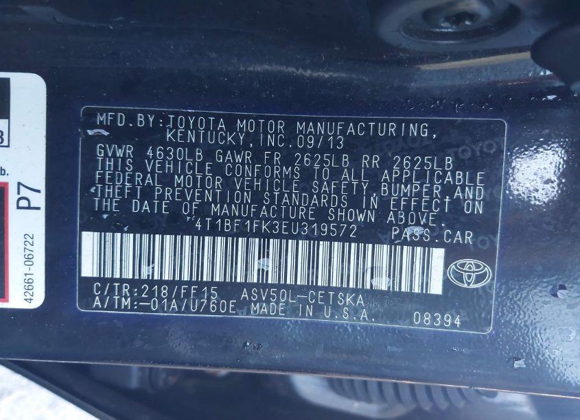 Photo 9 of 2014 Toyota Camry SE (VIN 4T1BF1FK3EU319572)