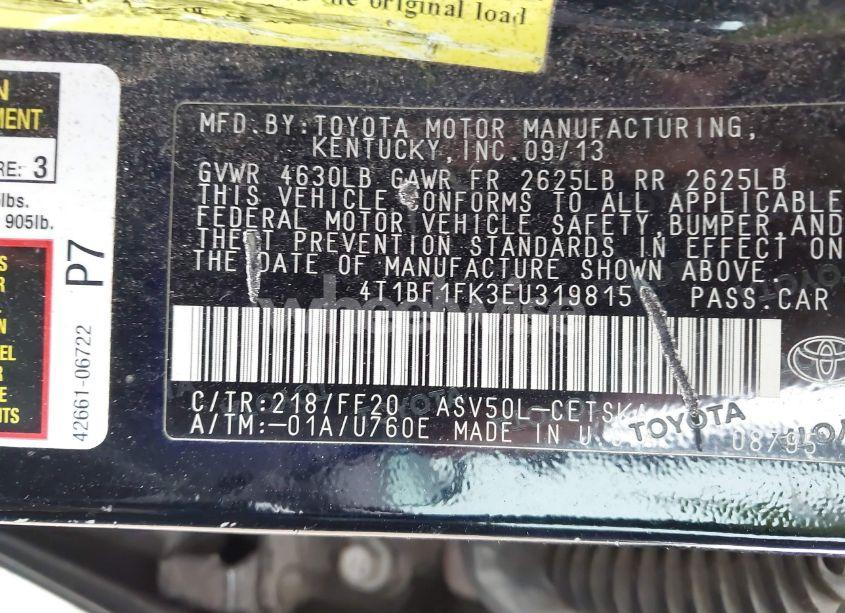 Photo 9 of 2014 Toyota Camry SE (VIN 4T1BF1FK3EU319815)