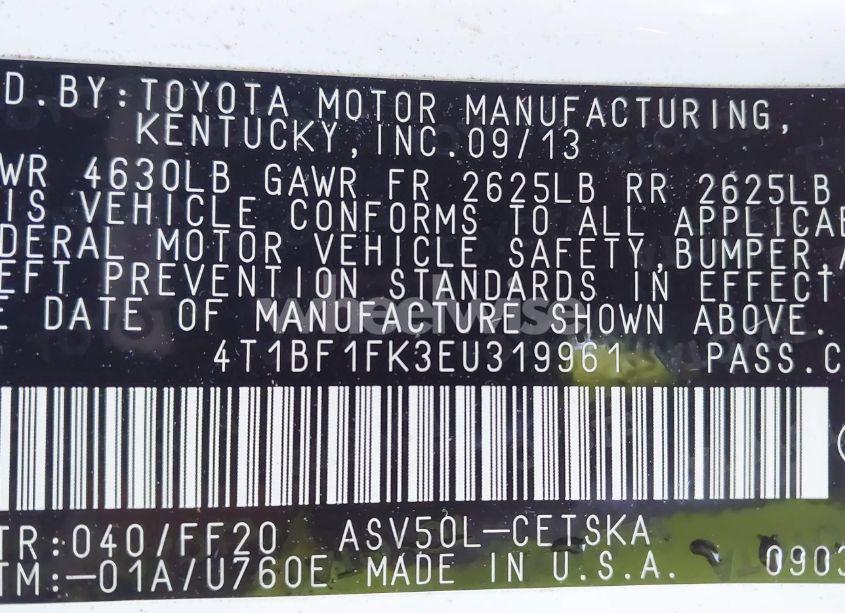 Photo 9 of 2014 Toyota Camry SE (VIN 4T1BF1FK3EU319961)