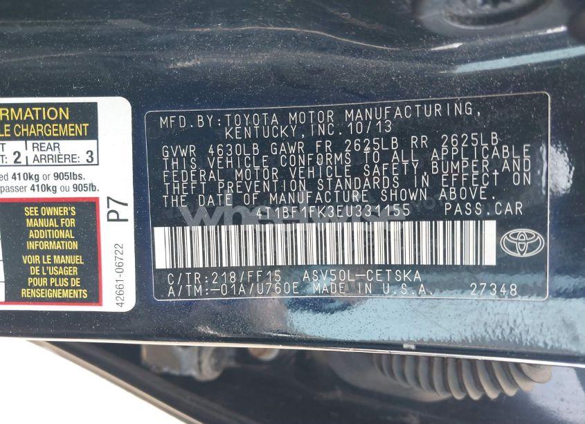 Photo 9 of 2014 Toyota Camry SE (VIN 4T1BF1FK3EU331155)