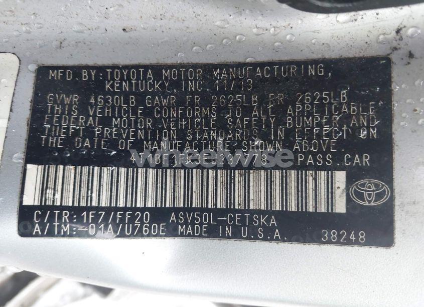 Photo 9 of 2014 Toyota Camry SE (VIN 4T1BF1FK3EU337778)