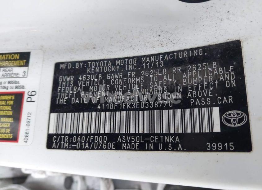 Photo 9 of 2014 Toyota Camry LE (VIN 4T1BF1FK3EU338770)