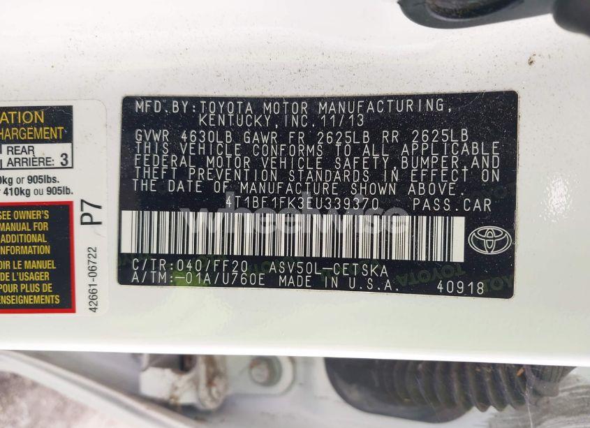 Photo 9 of 2014 Toyota Camry SE (VIN 4T1BF1FK3EU339370)