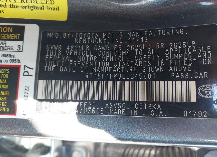 Photo 9 of 2014 Toyota Camry SE (VIN 4T1BF1FK3EU345881)