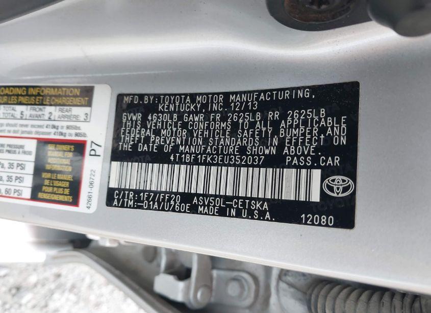Photo 9 of 2014 Toyota Camry SE (VIN 4T1BF1FK3EU352037)
