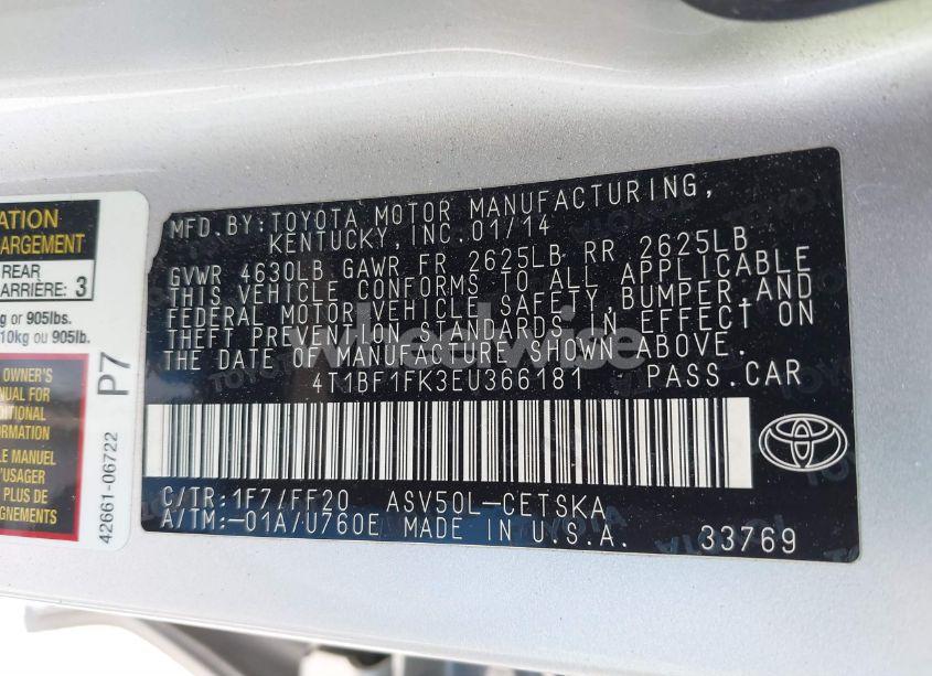 Photo 9 of 2014 Toyota Camry SE (VIN 4T1BF1FK3EU366181)