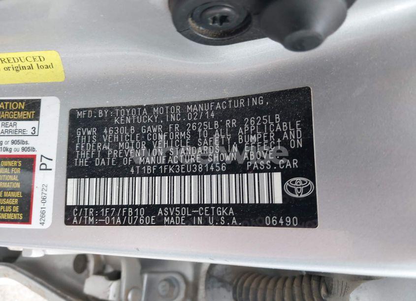 Photo 9 of 2014 Toyota Camry L/SE/LE/XLE (VIN 4T1BF1FK3EU381456)