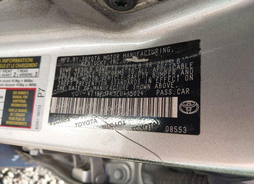 Photo 9 of 2014 Toyota Camry SE (VIN 4T1BF1FK3EU415024)