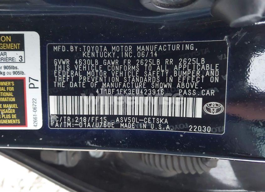 Photo 9 of 2014 Toyota Camry SE (VIN 4T1BF1FK3EU423916)