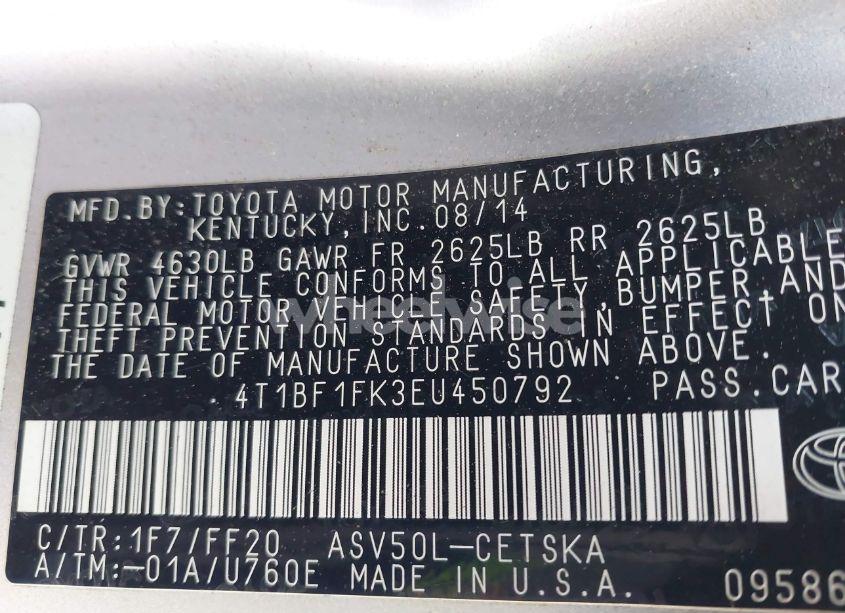 Photo 9 of 2014 Toyota Camry SE (VIN 4T1BF1FK3EU450792)