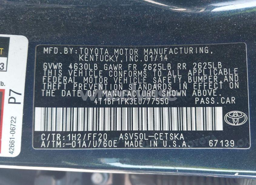 Photo 9 of 2014 Toyota Camry L/LE/SE/SE SPORT/XLE (VIN 4T1BF1FK3EU777550)