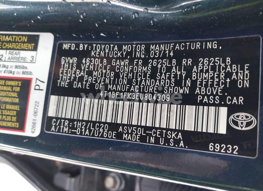 Photo 9 of 2014 Toyota Camry SE (VIN 4T1BF1FK3EU804309)