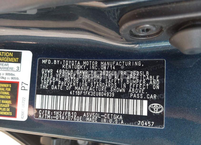 Photo 9 of 2014 Toyota Camry XLE (VIN 4T1BF1FK3EU804939)