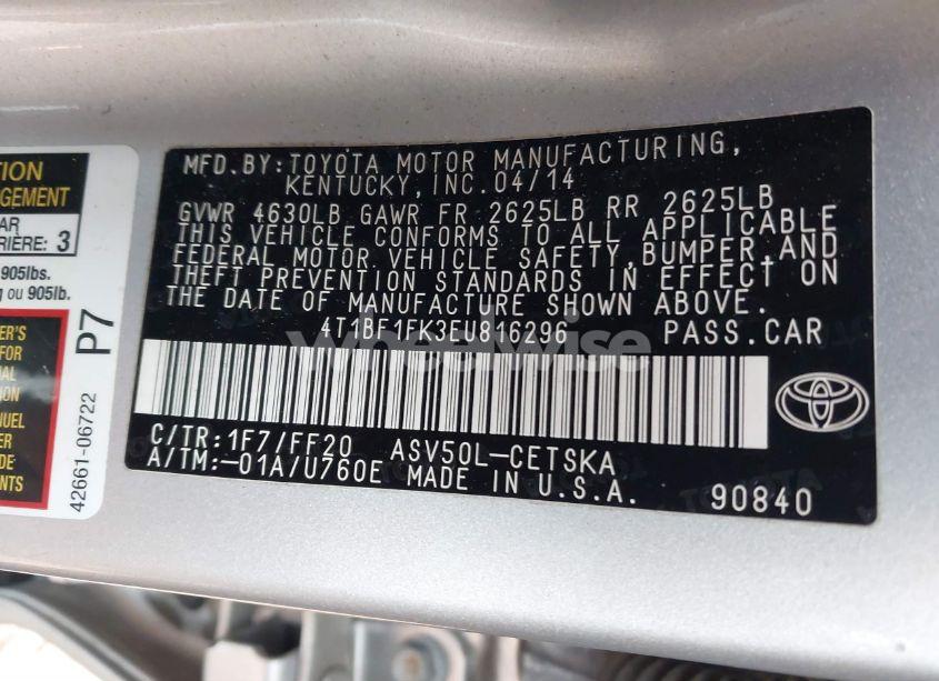 Photo 9 of 2014 Toyota Camry SE (VIN 4T1BF1FK3EU816296)